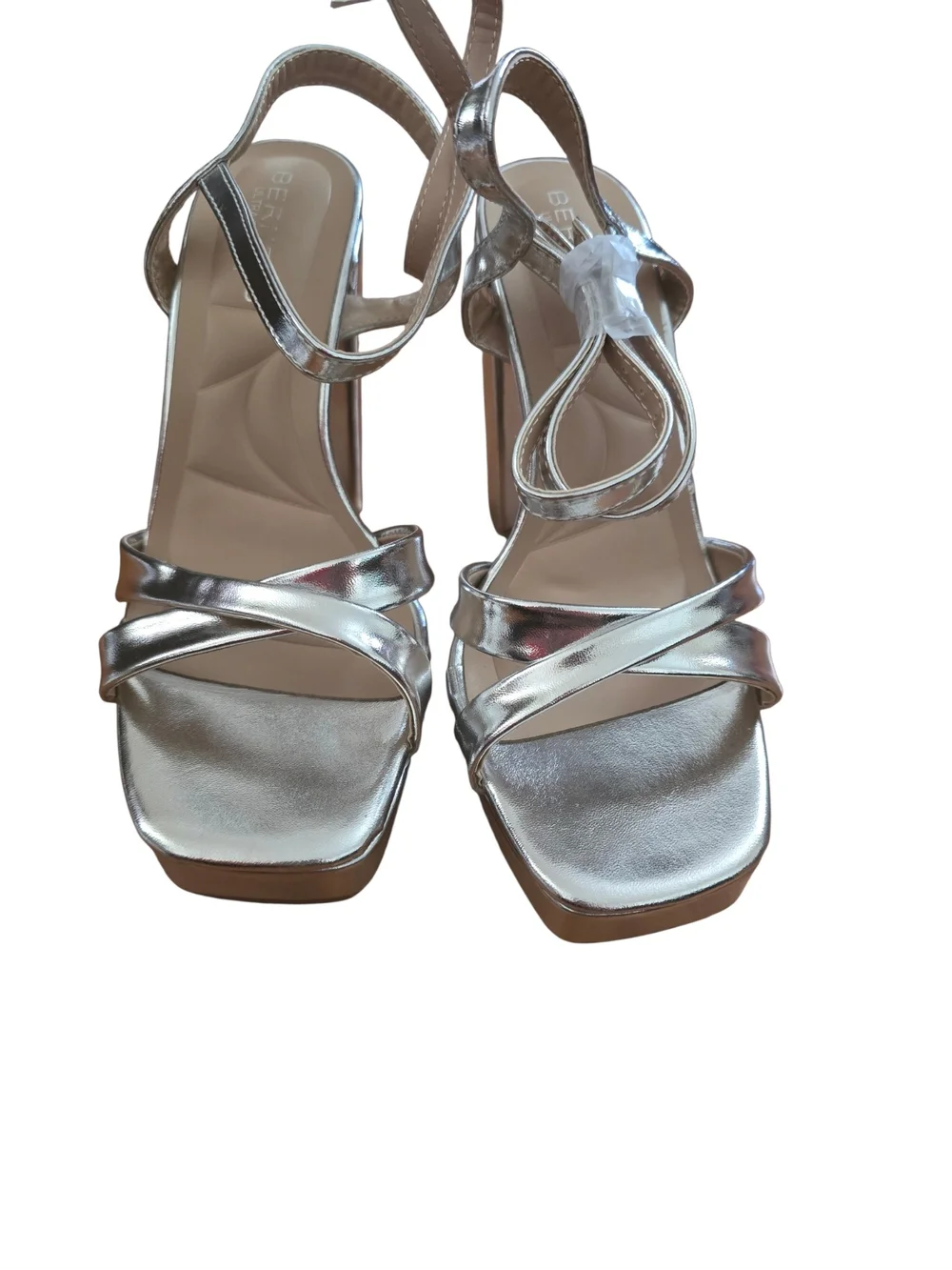 Women’s Silver Metallic Platform Sandals with Ankle Strap